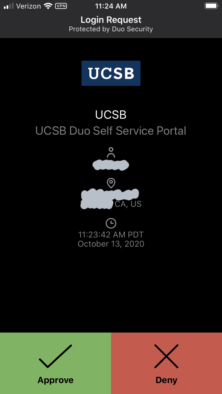 UCSB Duo Self Service Portal - Screenshot