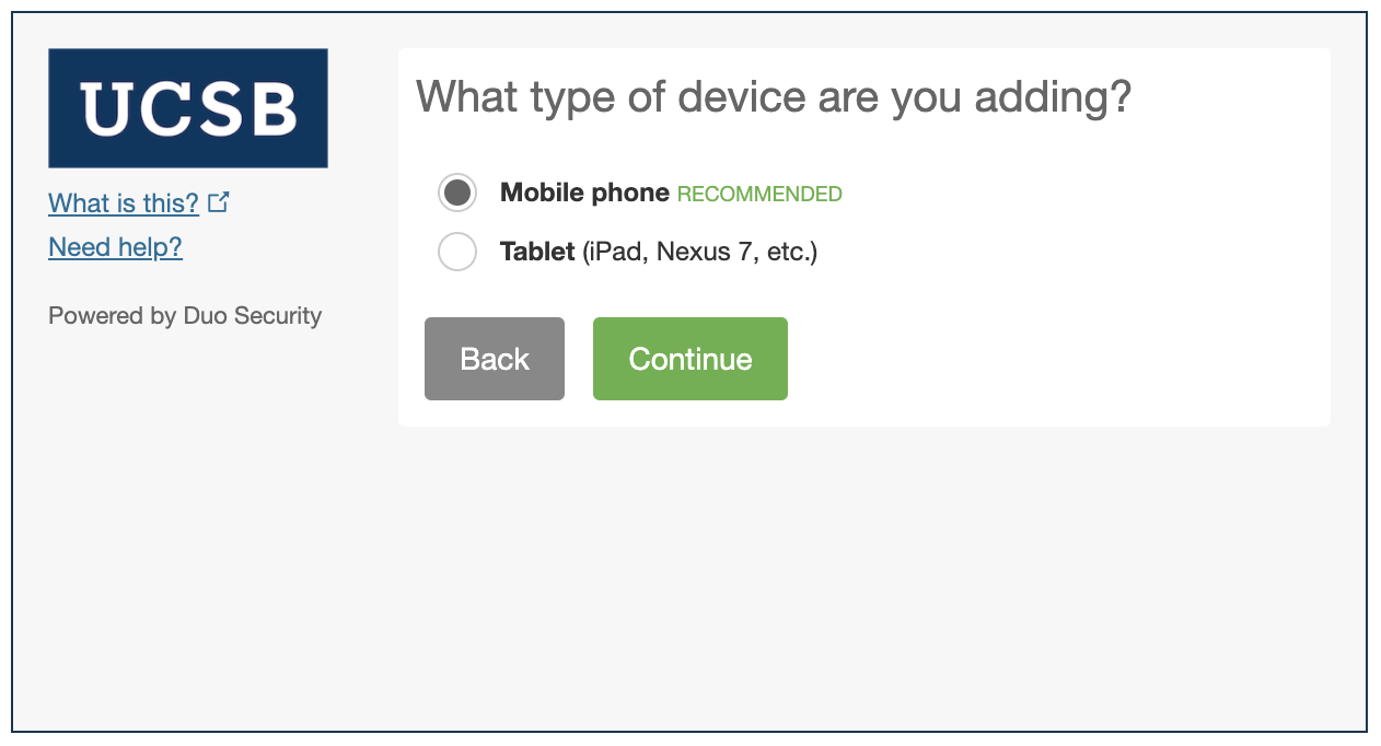 What type of device are you adding?  - Screenshot
