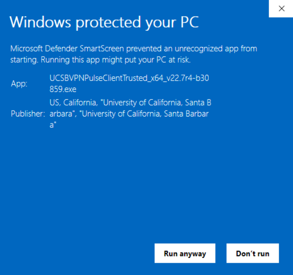 Windows protected your PC - Screenshot image