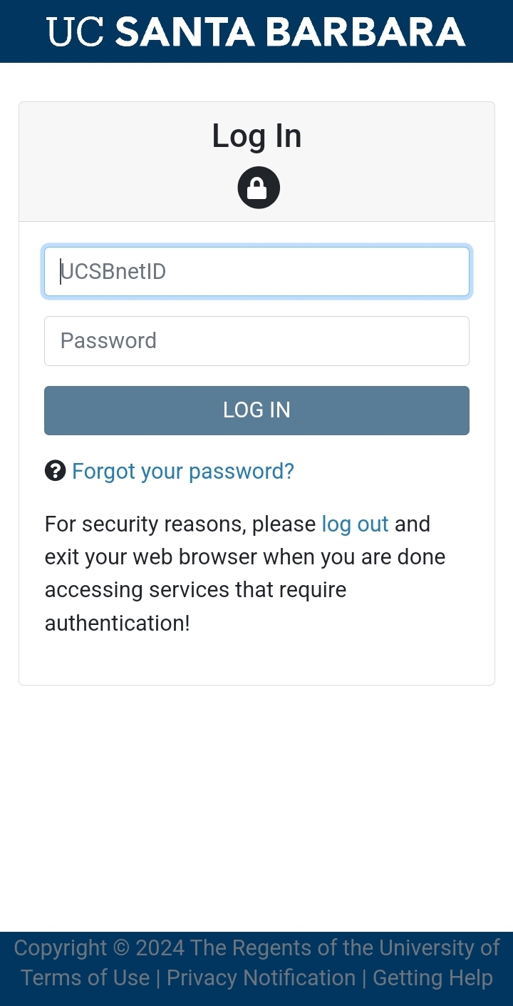 UCSB SSO login page - Screenshot - Image