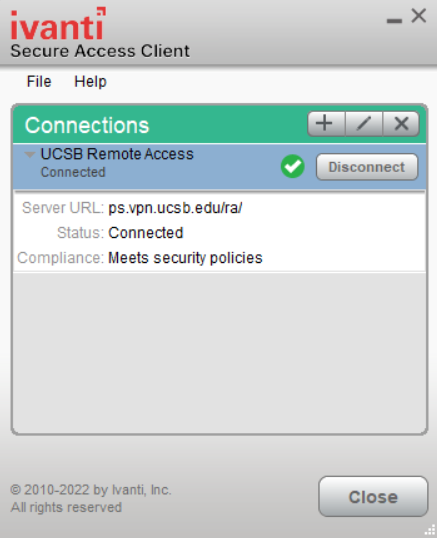 Ivanti Connections Status: Connected - Screenshot - Image