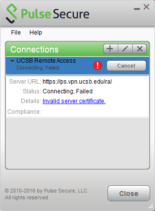 Pulse Secure Connecting Failed - Screenshot - Image