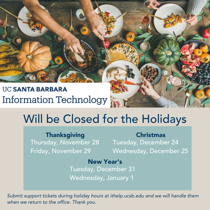 UCSB Information Technology holiday closures 2019