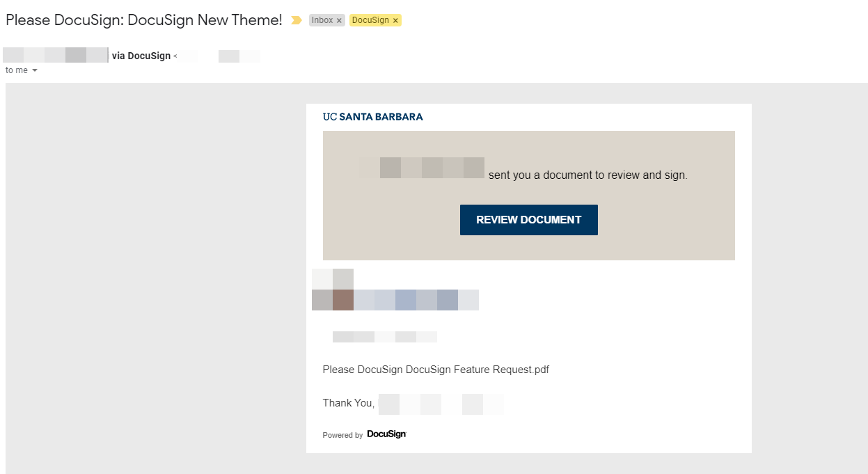 DocuSign new invitation email UCSB theme