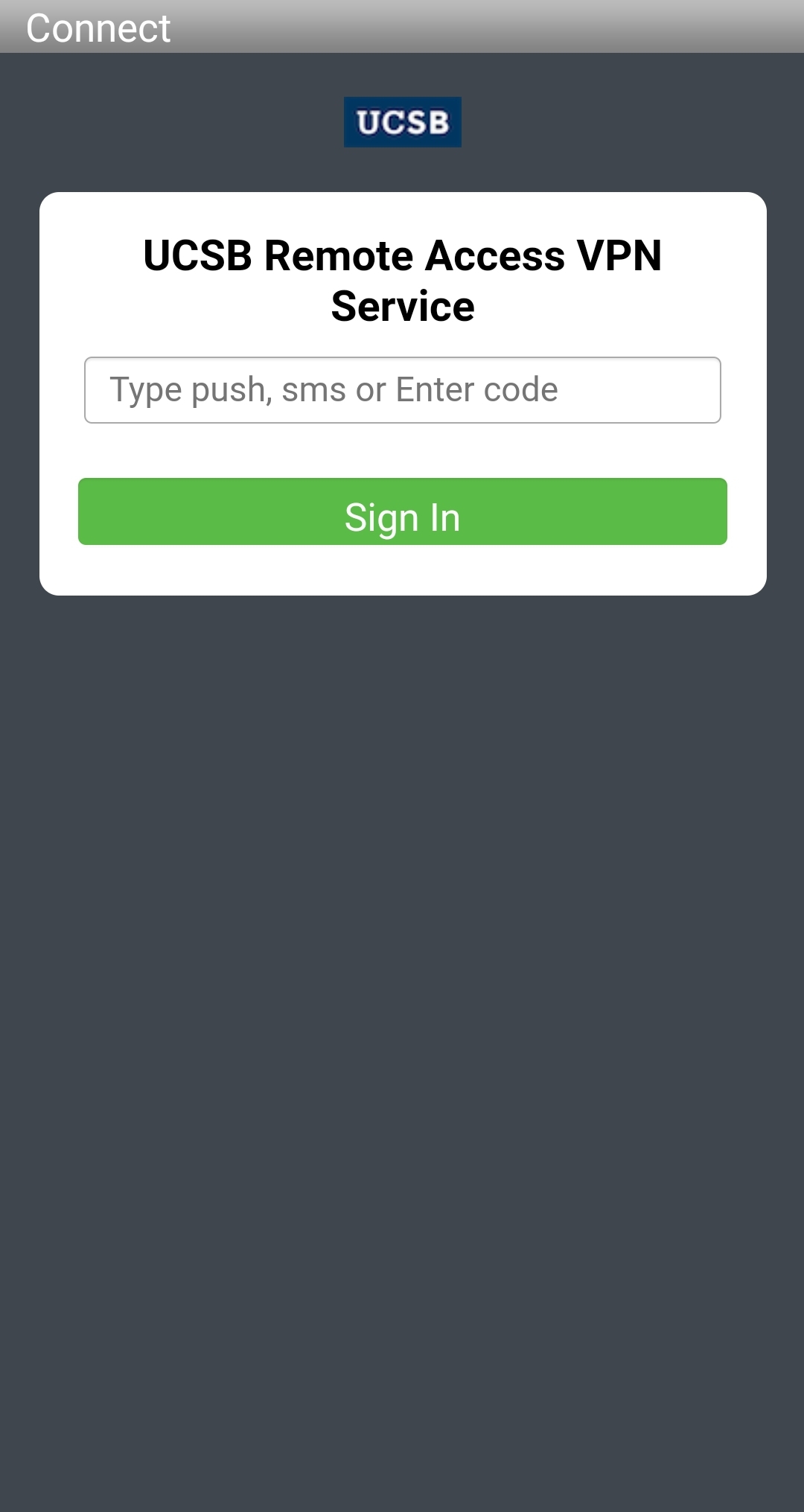 vpn android push, sms, or enter code screen