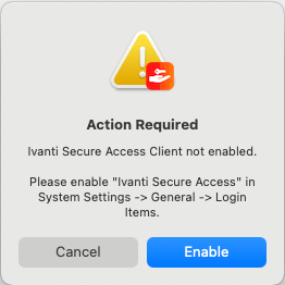 macOS prompt to add Ivanti Login Item