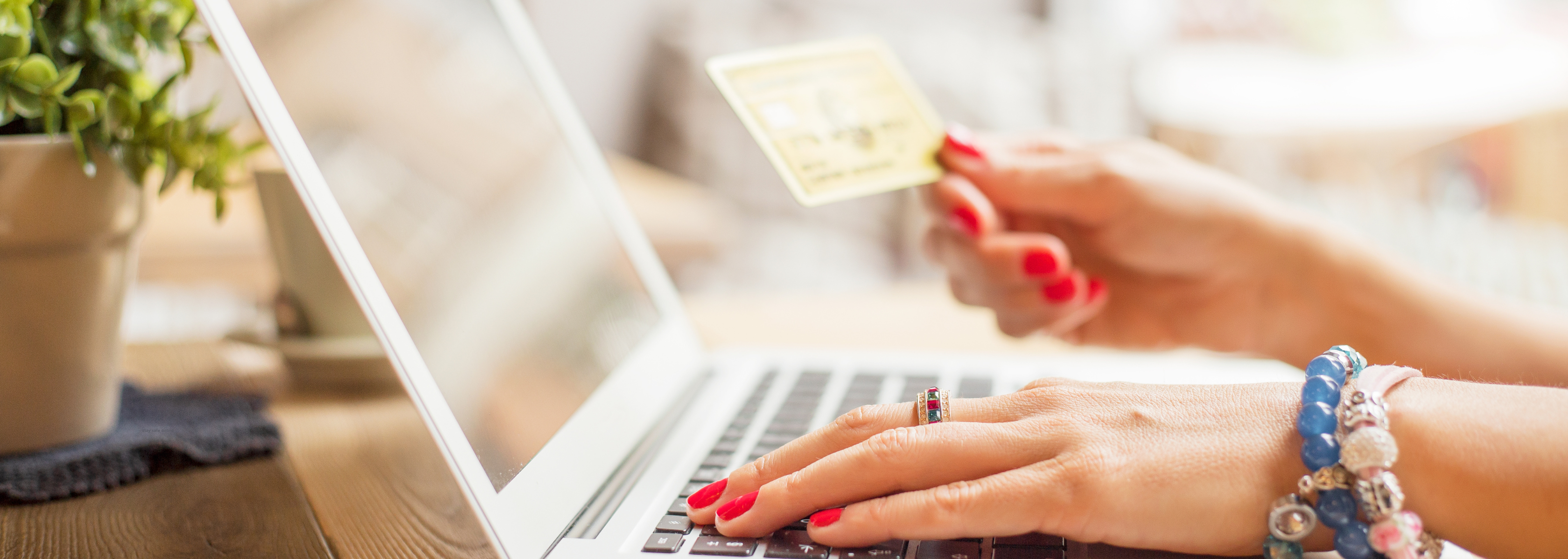 hands typing a keyboard while looking at a credit card