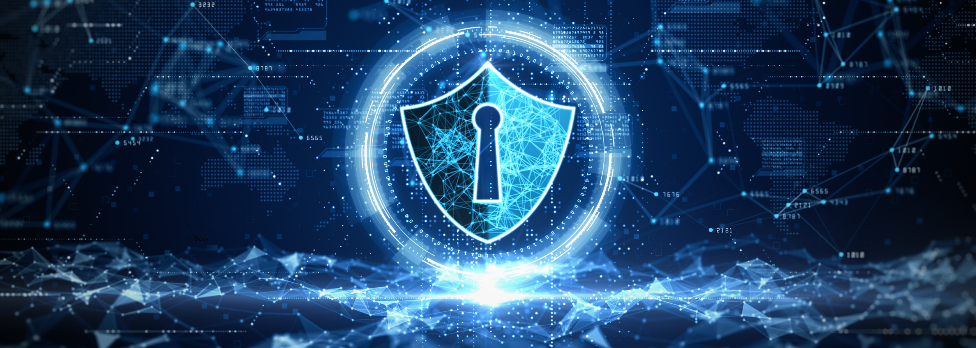 AI security graphic with illuminated shield and lock on background of code